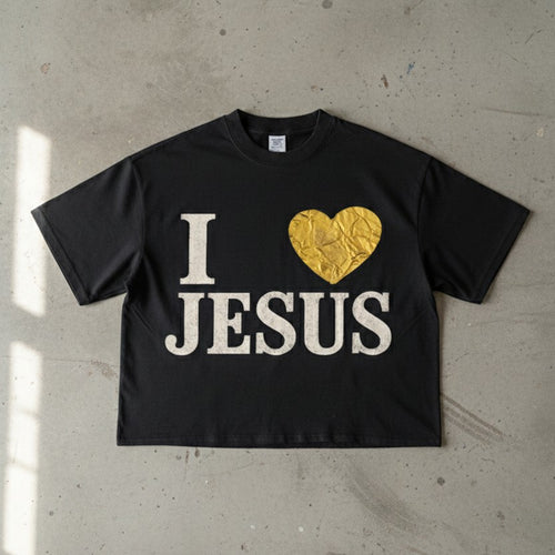I Love Jesus Cropped Heavy Tee - Gold Edition