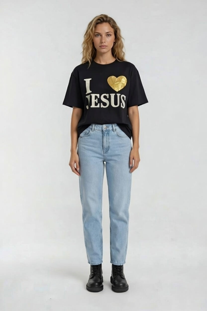 I Love Jesus Cropped Heavy Tee - Gold Edition
