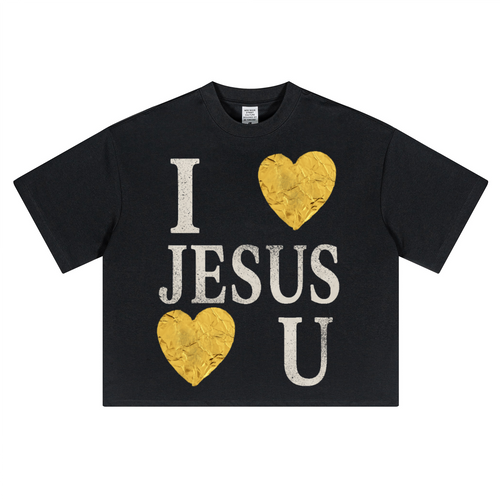 I Love Jesus Loves You Cropped T-Shirt - Gold Edition