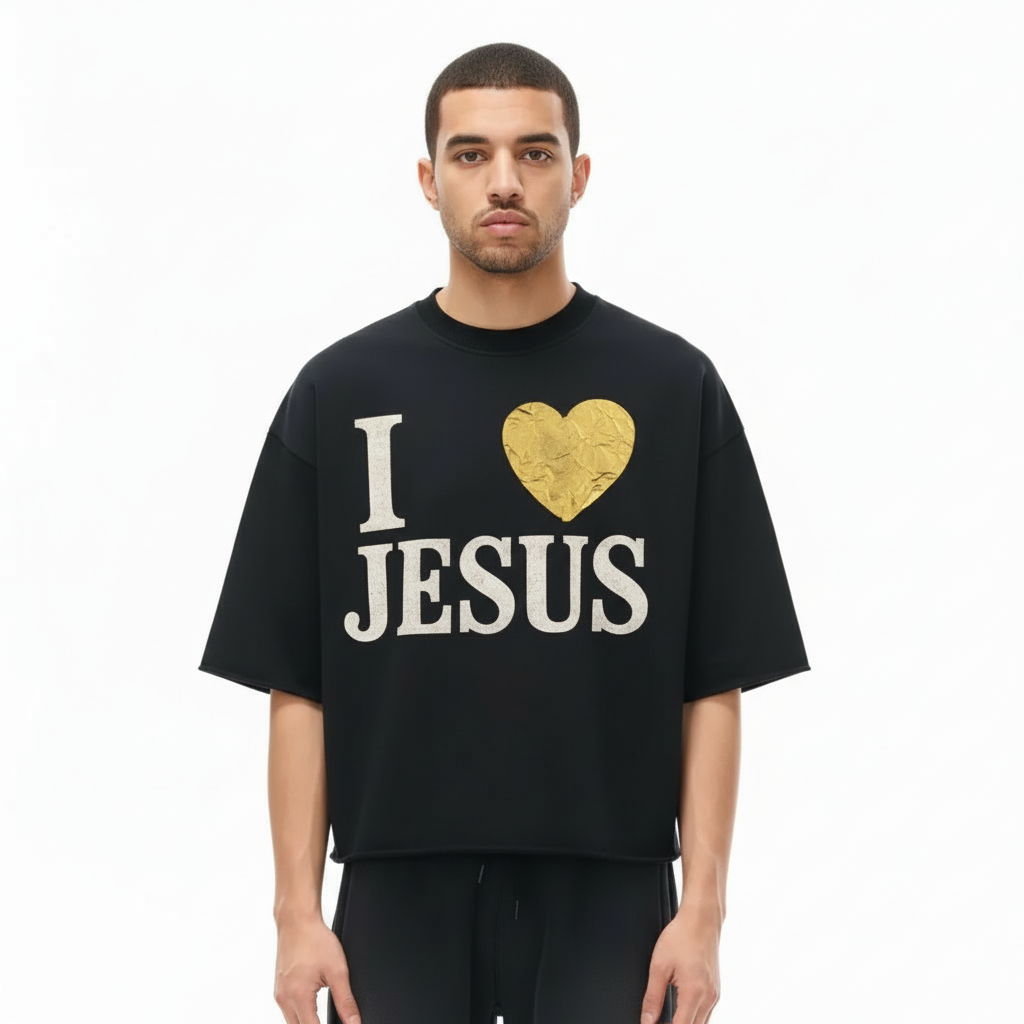 I Love Jesus Cropped Heavy Tee - Gold Edition