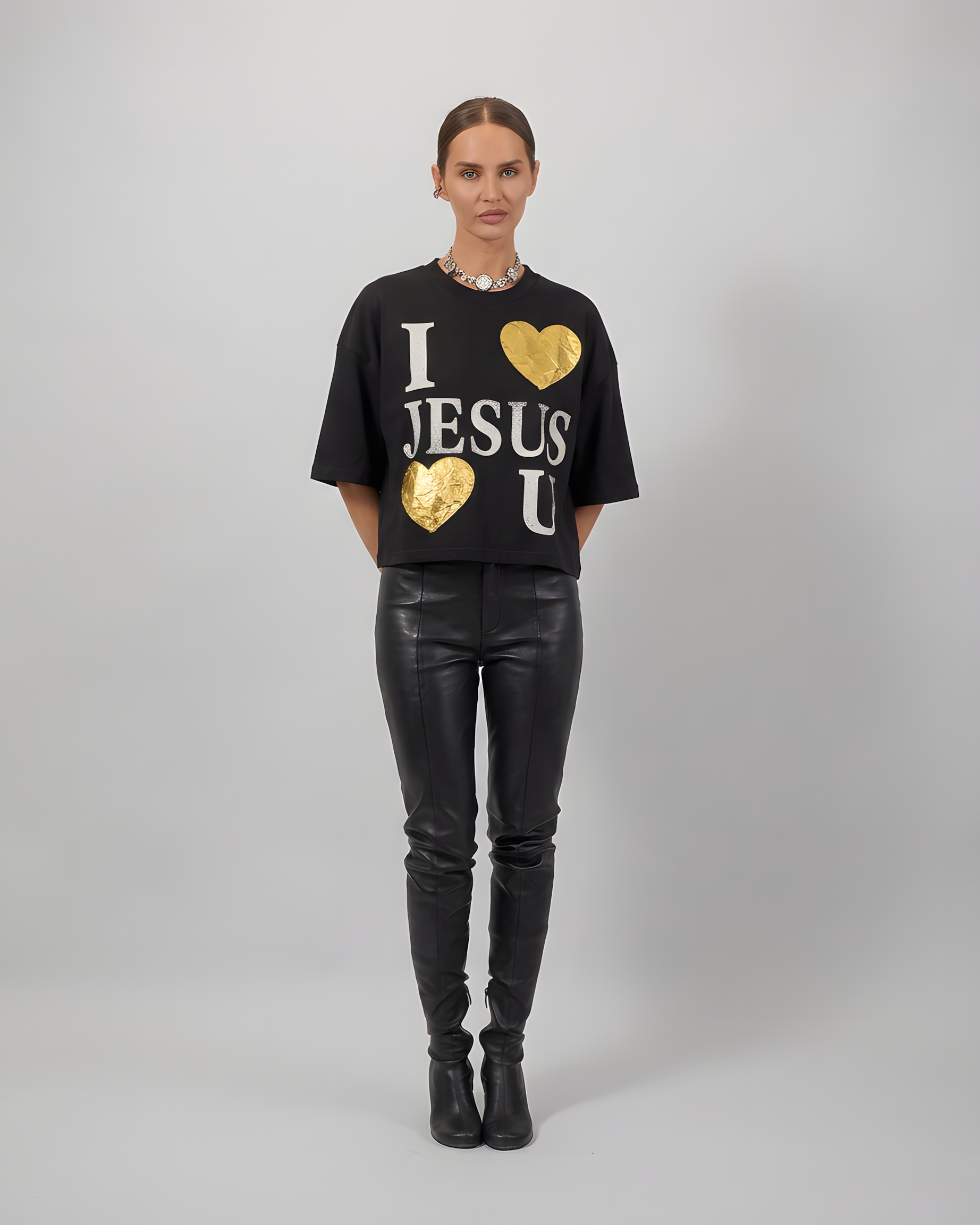 I Love Jesus Loves You Cropped T-Shirt - Gold Edition