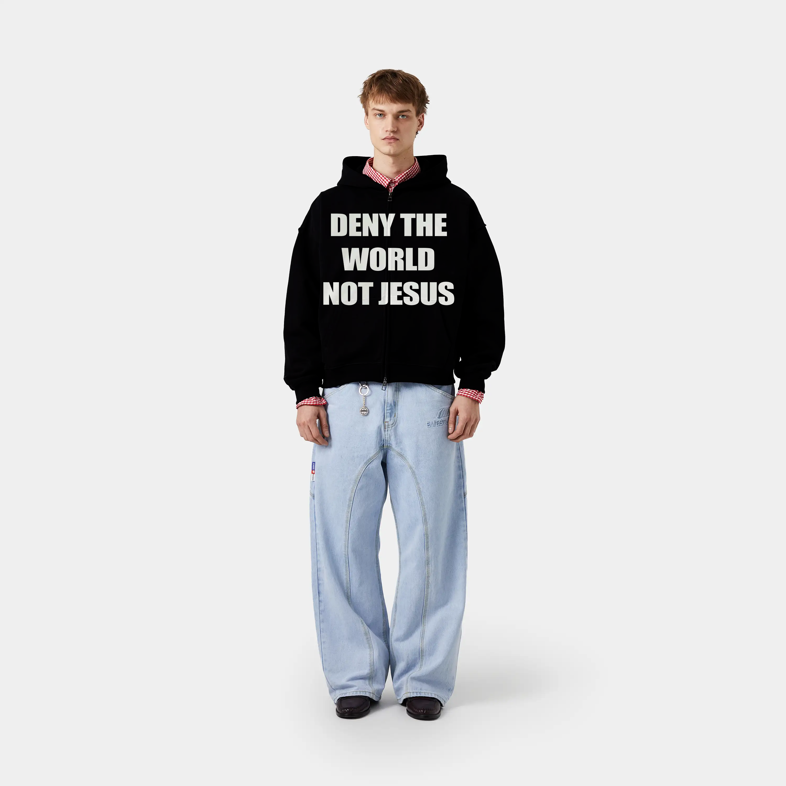 Deny The World Not Jesus Boxy Double-Zip Hoodie