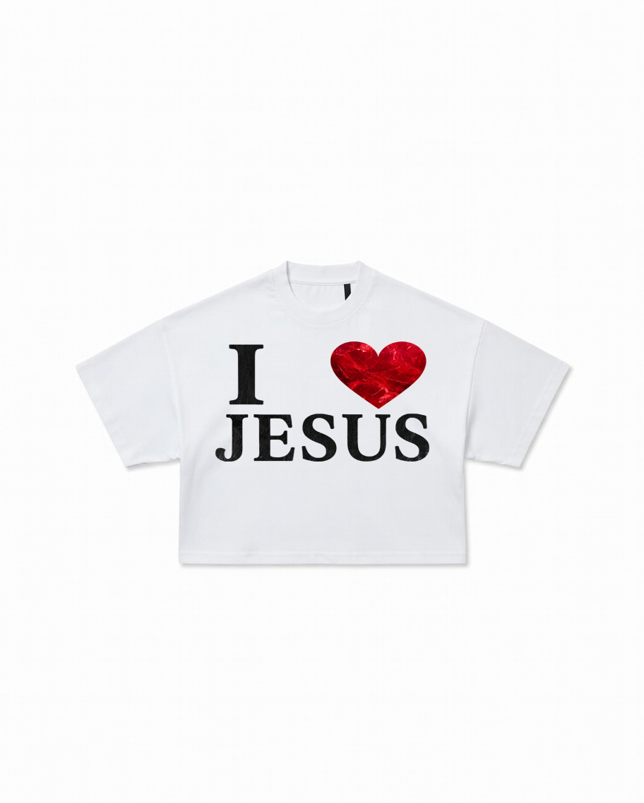 "I LOVE JESUS" HEAVY WHITE CROPPED TEE