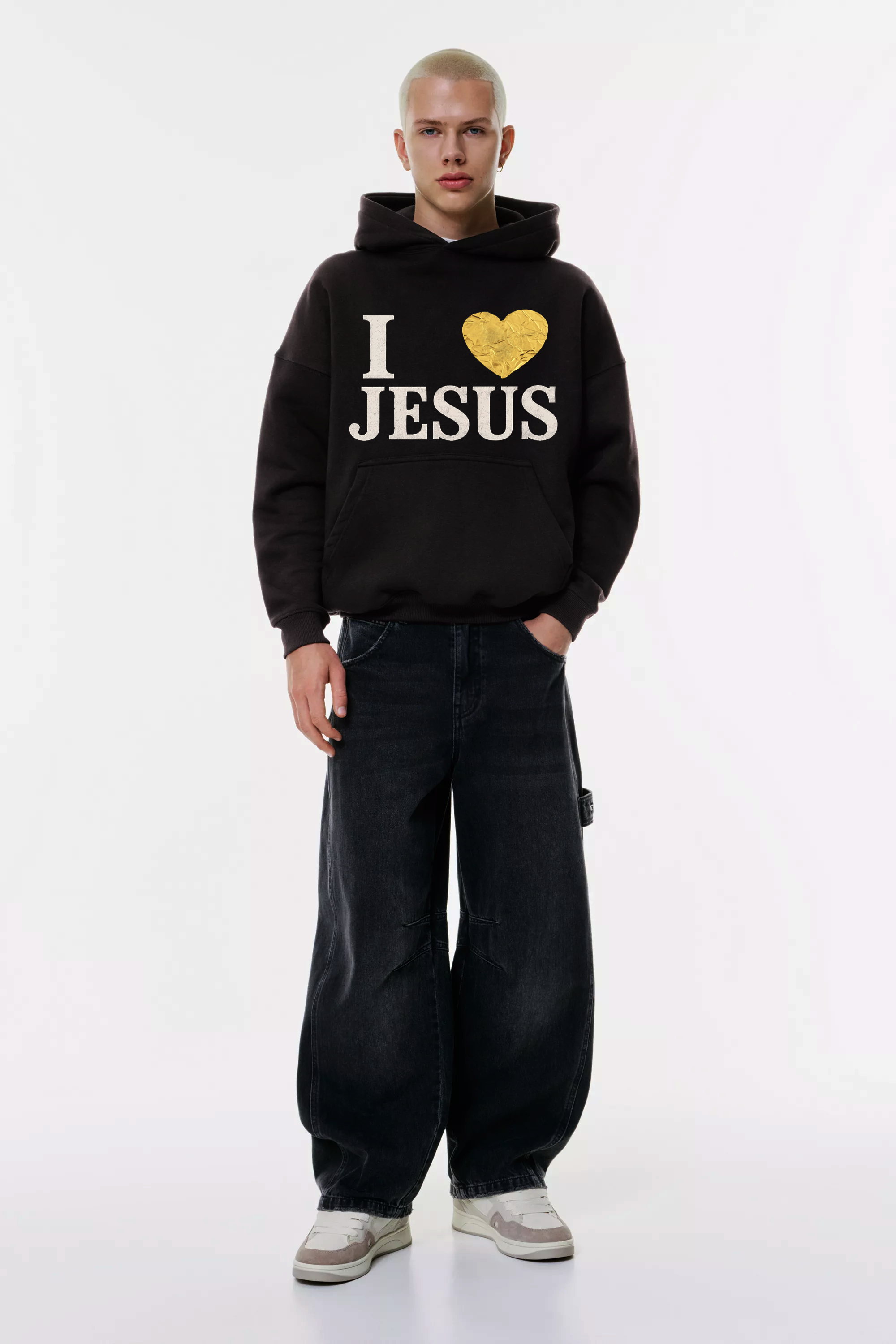 I Love Jesus Oversized Boxy Heavy Hoodie - Gold Edition