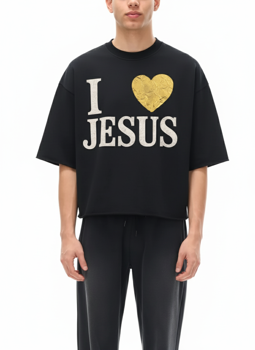 I Love Jesus Cropped Heavy Tee - Gold Edition