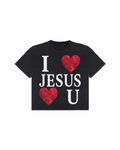 "JESUS LOVES U" BLACK CROPPED TEE