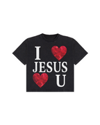 "JESUS LOVES U" BLACK CROPPED TEE