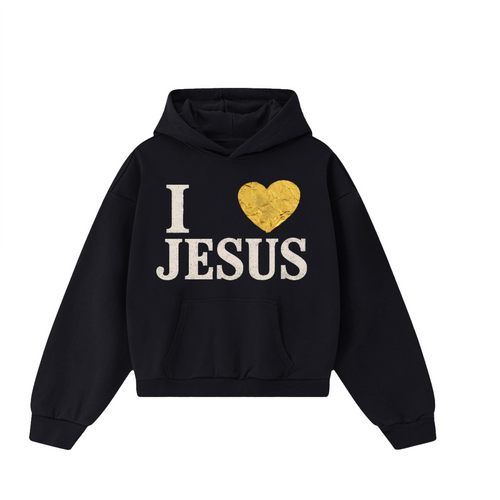 I Love Jesus Oversized Boxy Heavy Hoodie - Gold Edition
