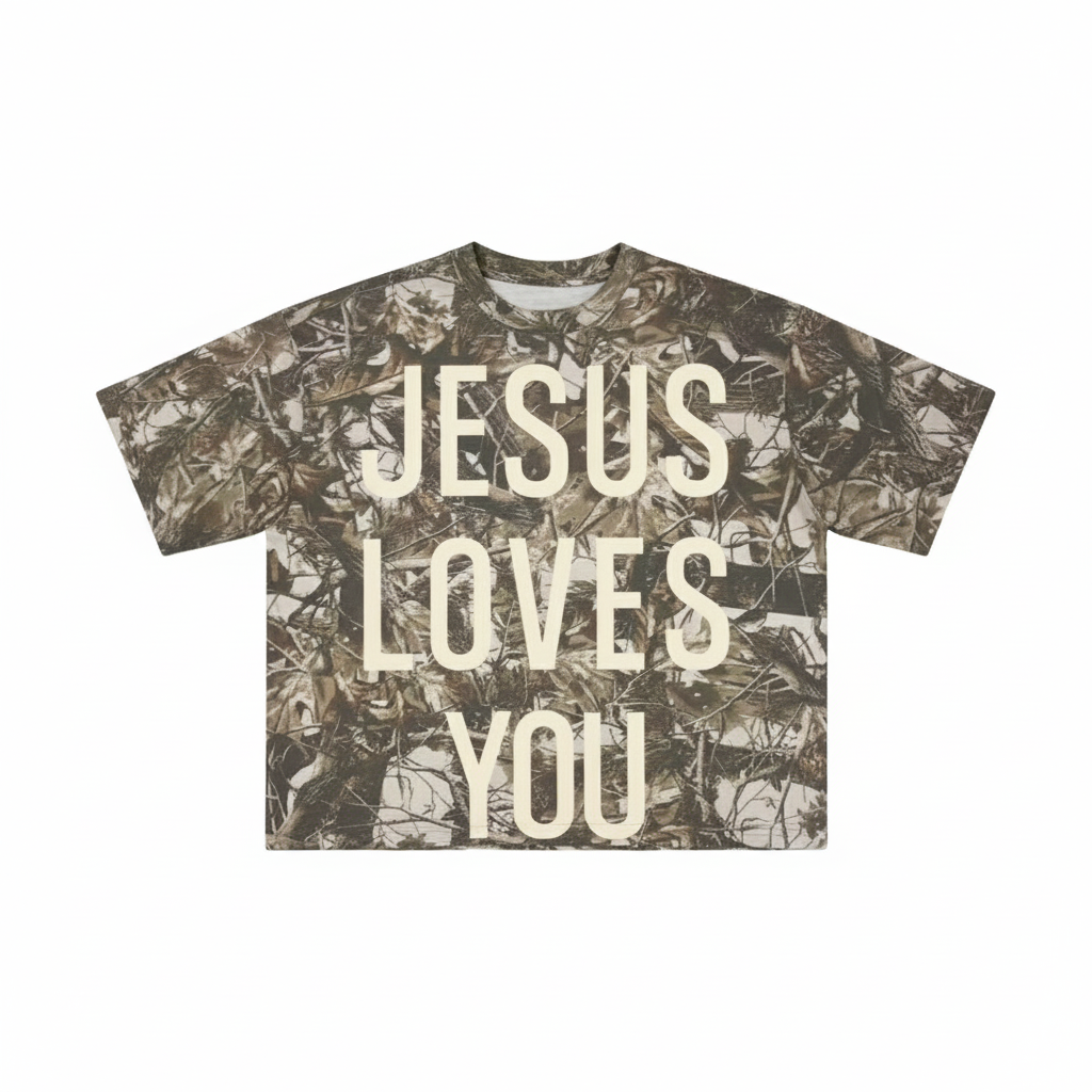 Jesus Loves You Cropped Camo Tee