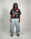 "JESUS LOVES U" BLACK CROPPED TEE