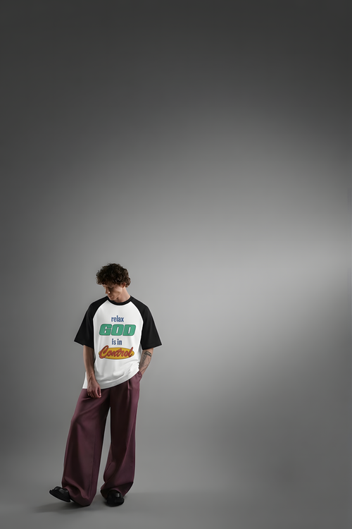 Relax God Is In Control Baseball Tee