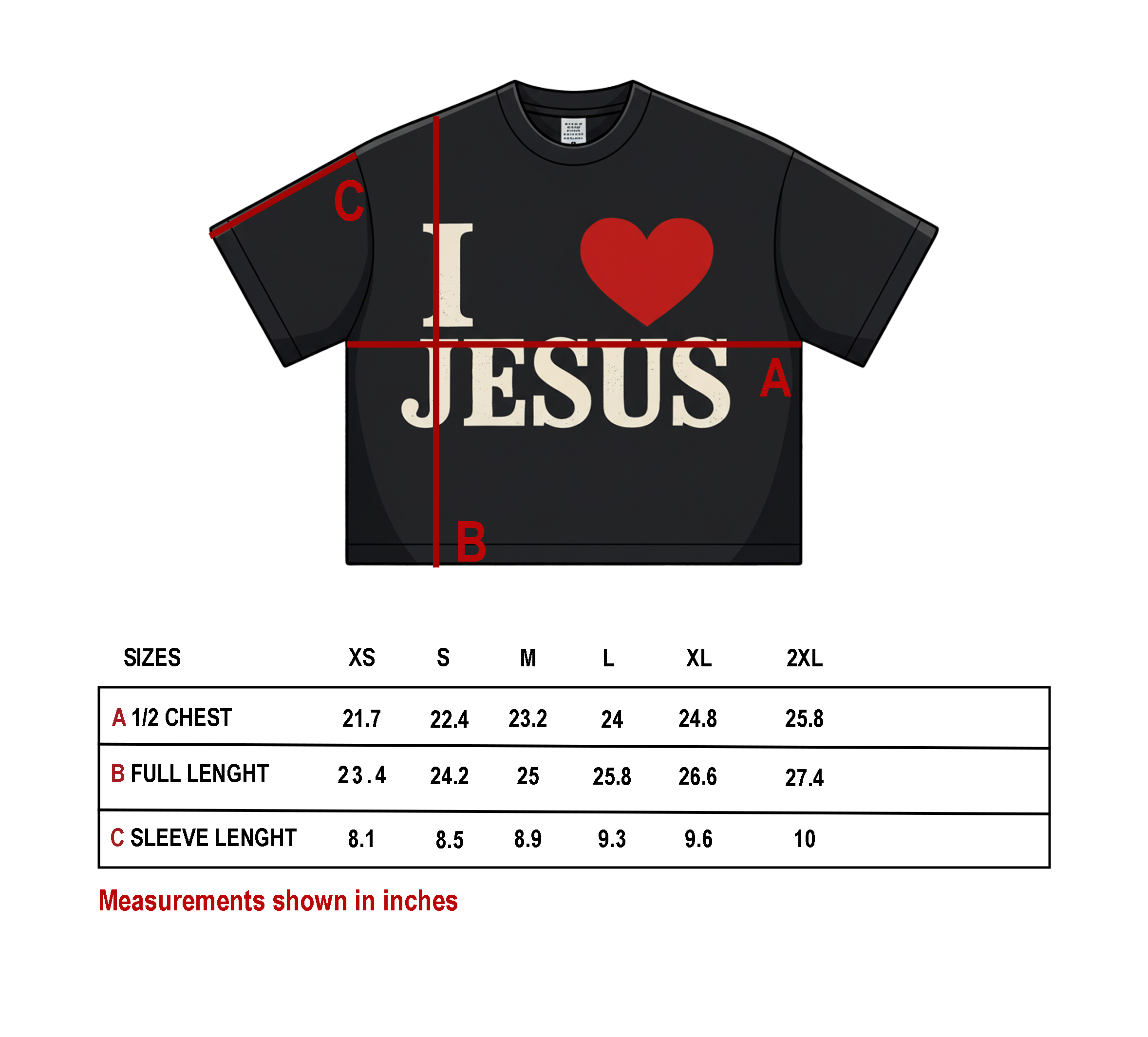 "I LOVE JESUS" HEAVY CROPPED TEE