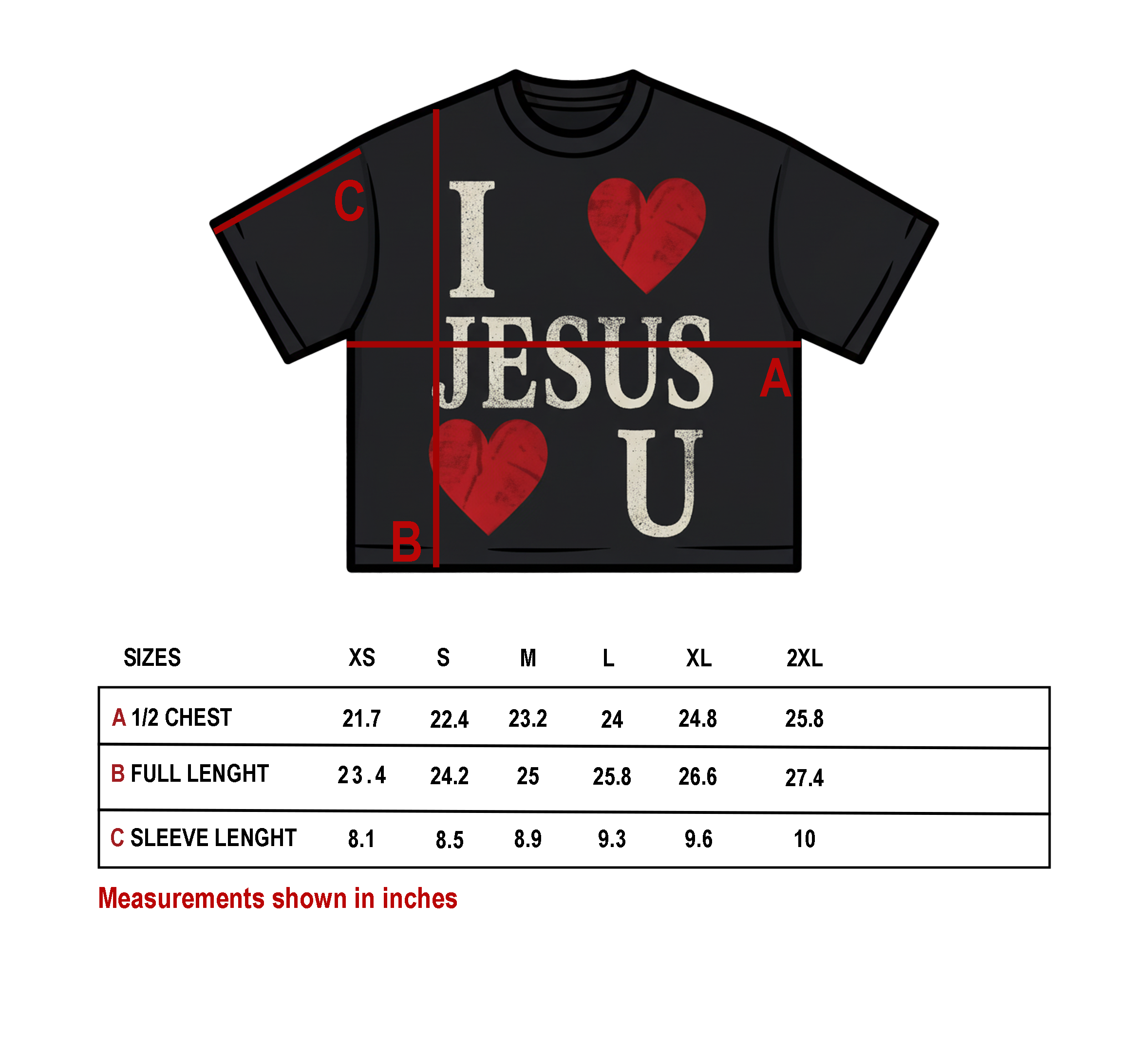 "JESUS LOVES U" BLACK CROPPED TEE