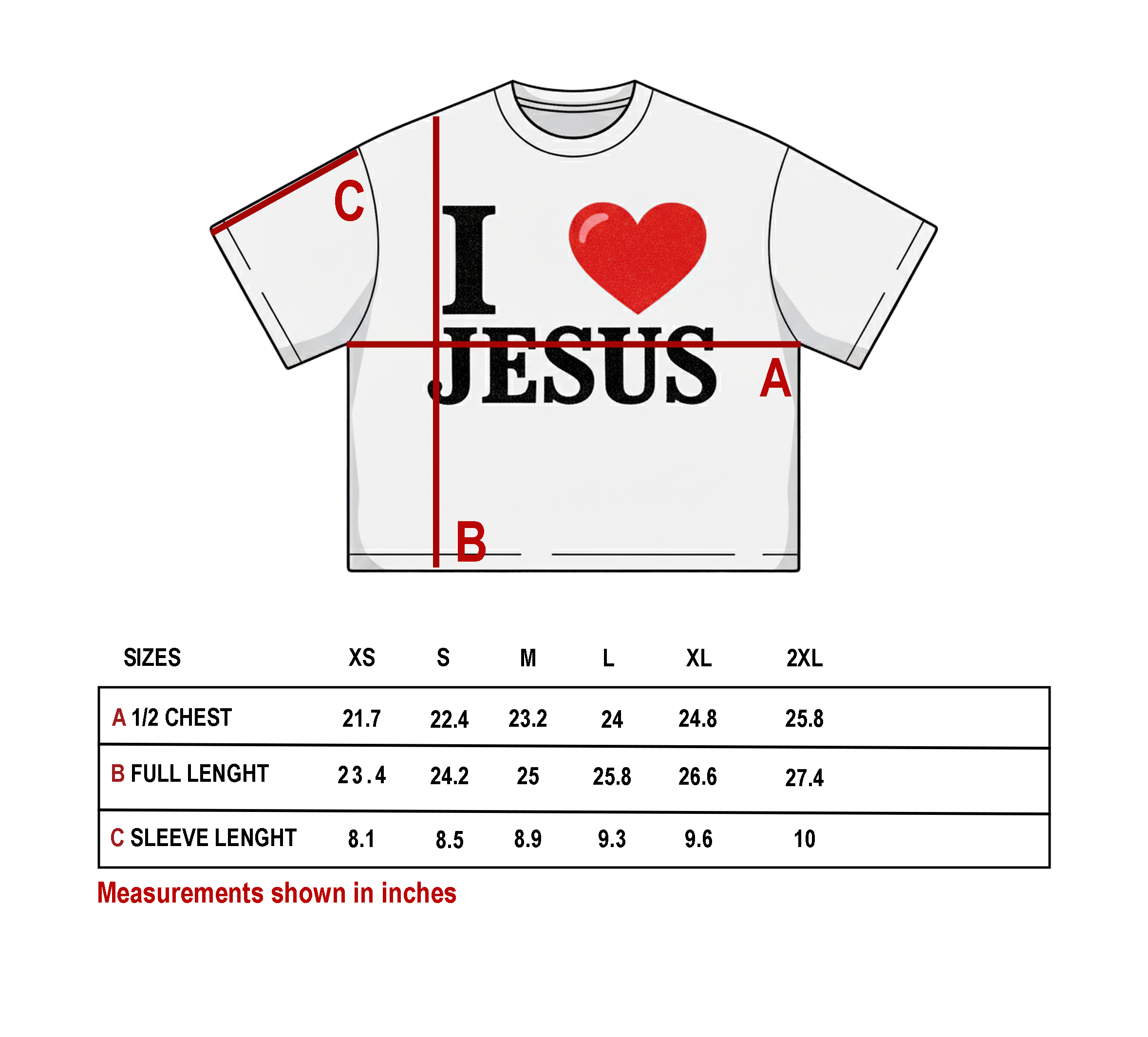 "I LOVE JESUS" HEAVY WHITE CROPPED TEE